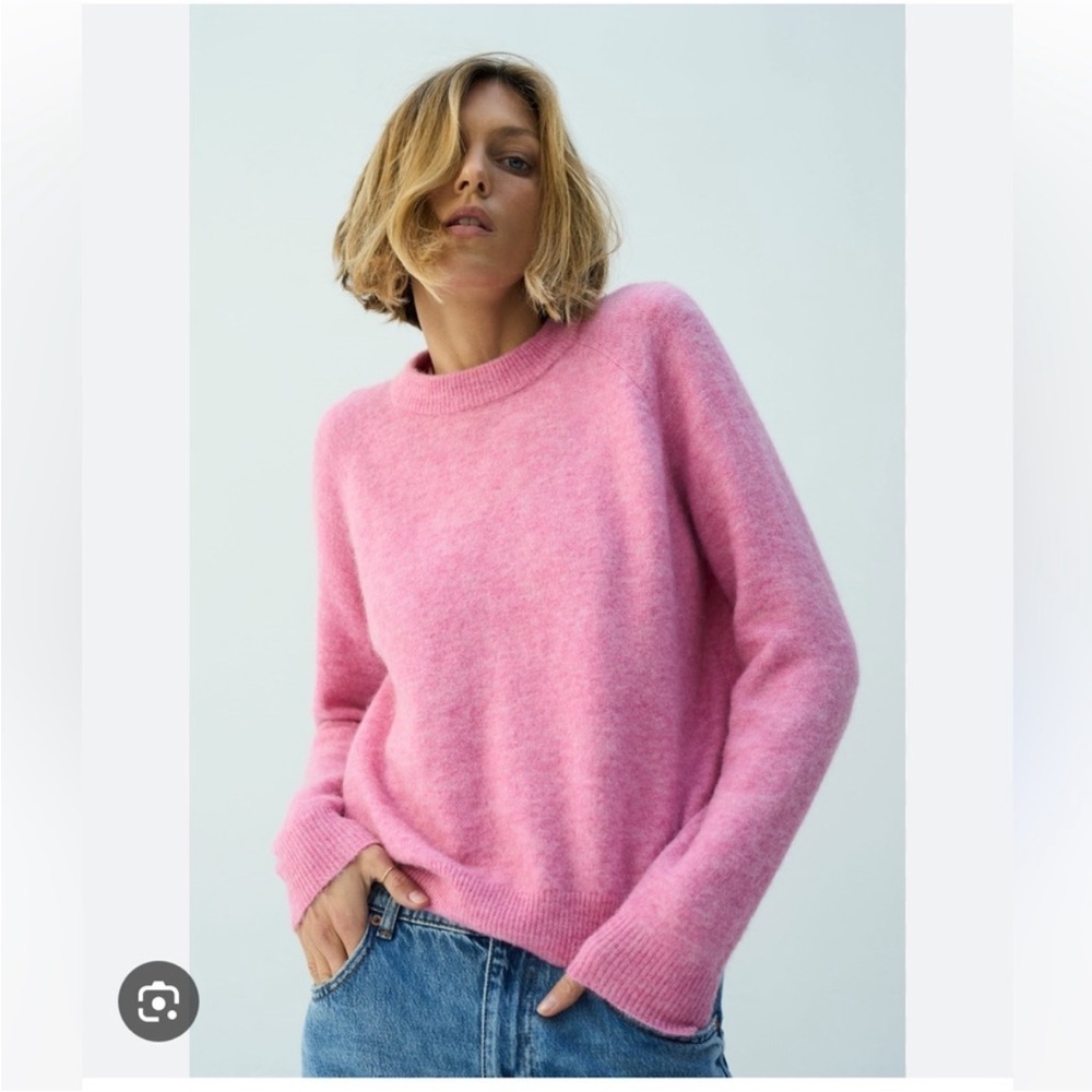 Zara Pink Crewneck Sweater Plush Relaxed Fit